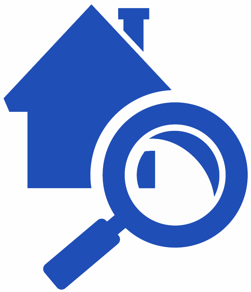 Icon of a magnifying glass in front of a house symbolizing home inspection services