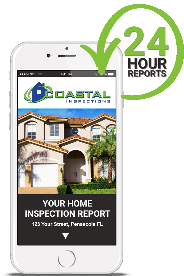 Smartphone showing a digital home inspection report by Coastal Inspections